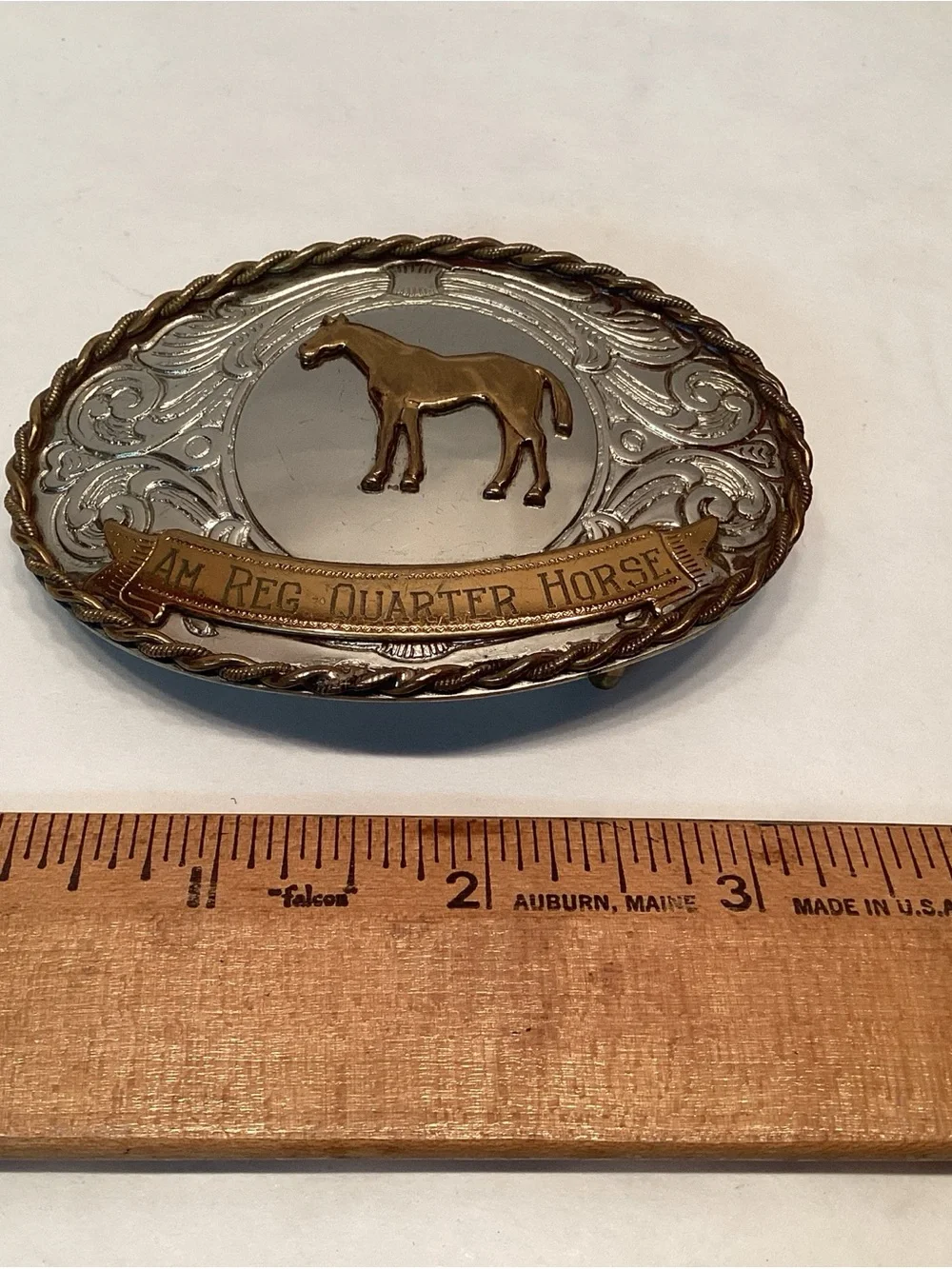 Vintage American Registered Quarter Horse Nickel Silver Horse Belt Buckle Brass